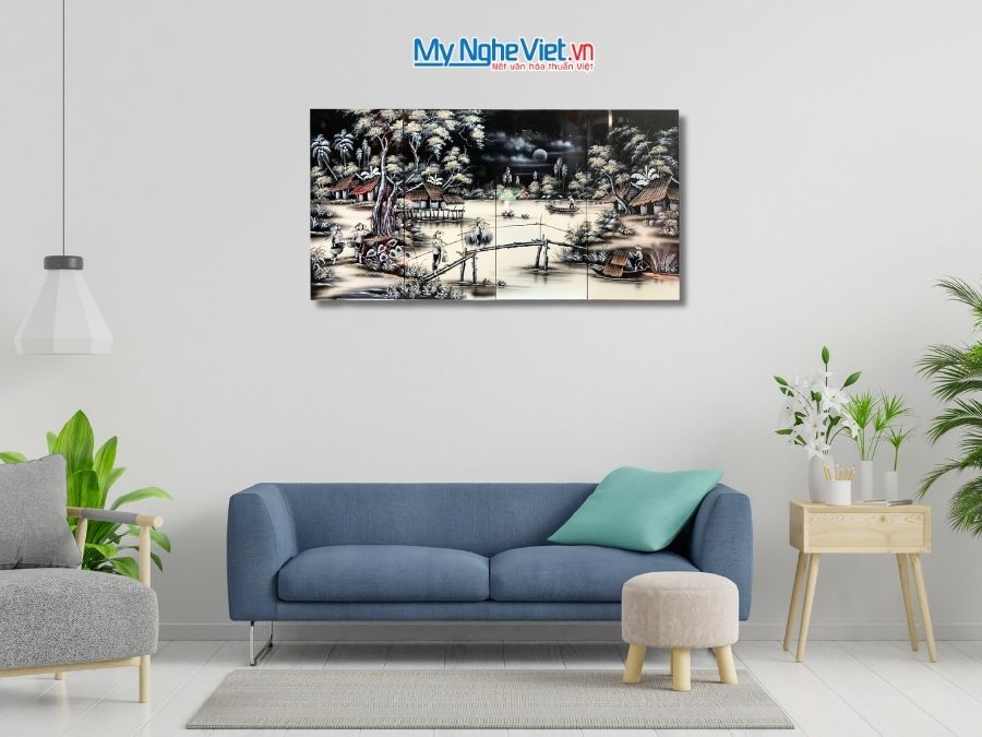 Bộ Tranh Sơn Mài Đồng Quê Đen Trắng 30x60 TSM21