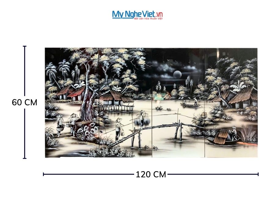 Bộ Tranh Sơn Mài Đồng Quê Đen Trắng 30x60 TSM21