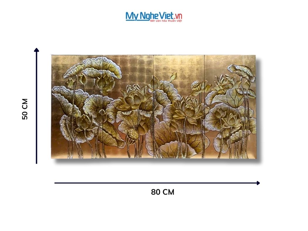 Bộ Tranh Sơn Mài Hoa Sen Đắp Nổi 30x60 MNV-TSM36sen