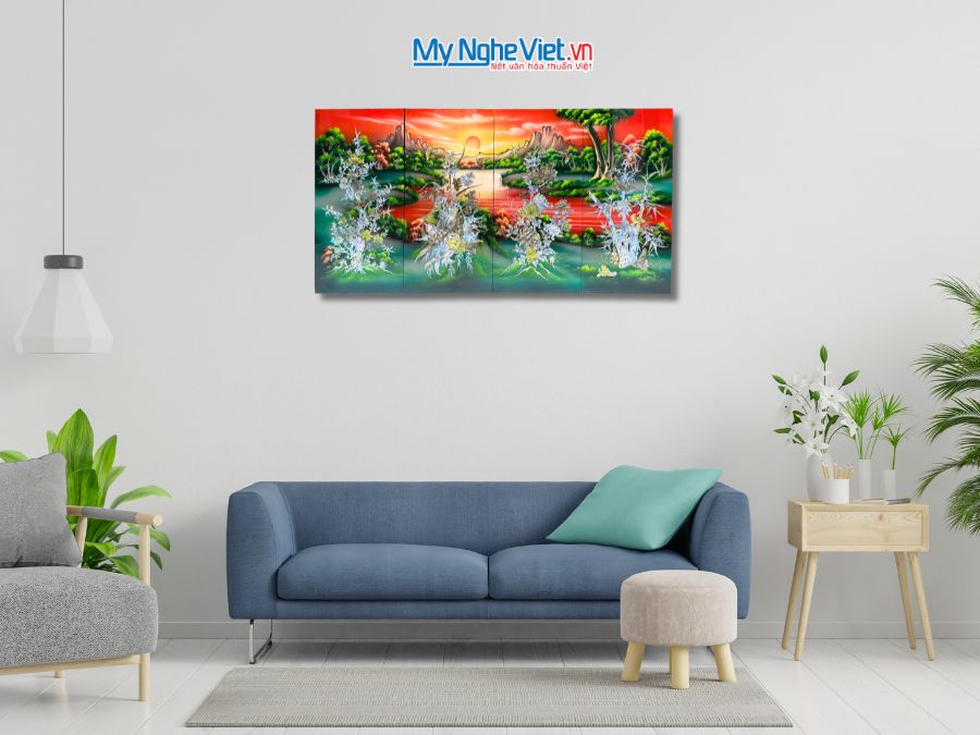 Bộ Tranh Sơn Mài Mai Lan Cúc Trúc Cẩn Nổi 30x60 MNV-SMA367