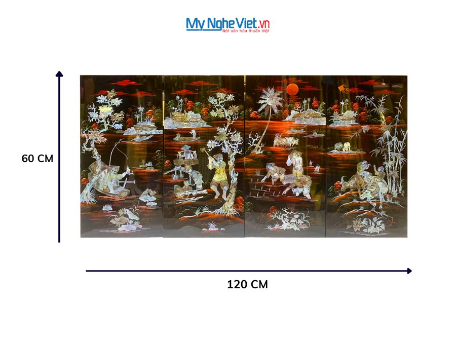 Bộ Tranh Sơn Mài Ngư Tiều Canh Mục Cẩn Chìm 30x60 MNV-TSM364-2