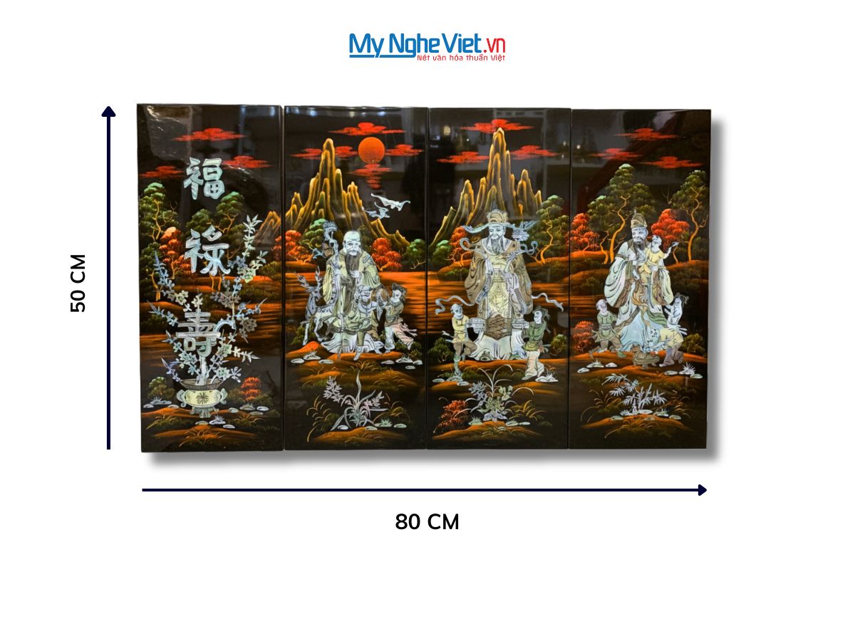 Bộ Tranh Sơn Mài Phúc Lộc Thọ Cẩn Chìm Nền Đỏ TSM257-2