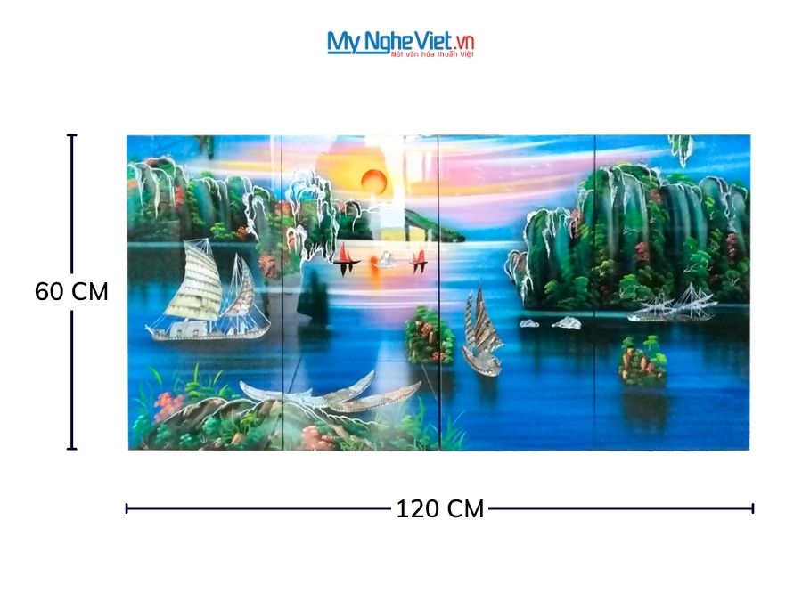 Bộ Tranh Sơn Mài Thuận Buồm Xuôi Gió Cẩn Chìm 40x80 TSM489