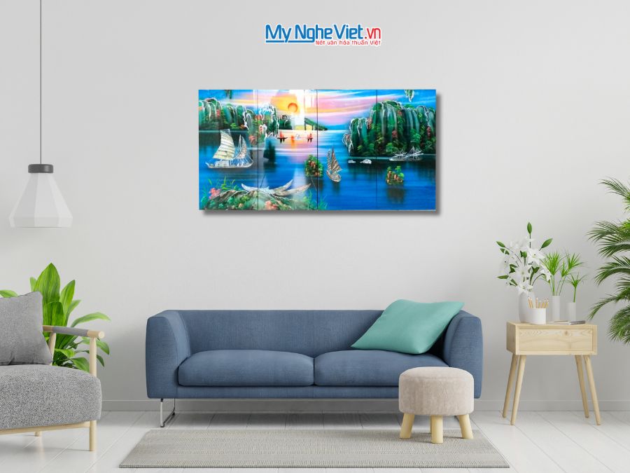Bộ Tranh Sơn Mài Thuận Buồm Xuôi Gió Cẩn Chìm 40x80 TSM489