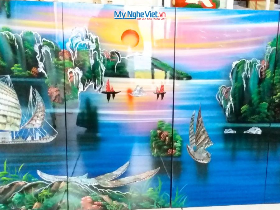 Bộ Tranh Sơn Mài Thuận Buồm Xuôi Gió Cẩn Chìm 40x80 TSM489