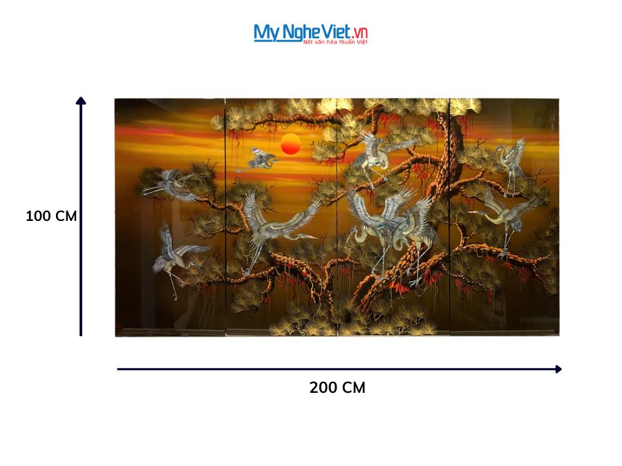 Bộ Tranh Sơn Mài Tùng Hạc Diên Niên Cẩn Chìm 50x100 SMA47/11