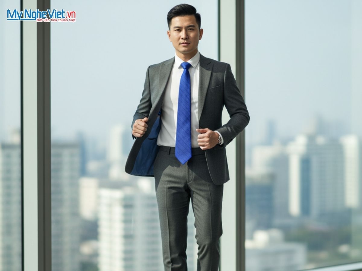 Cà Vạt Lụa Đũi Tơ Tằm Màu Xanh Dương MNV-CRVNC5
