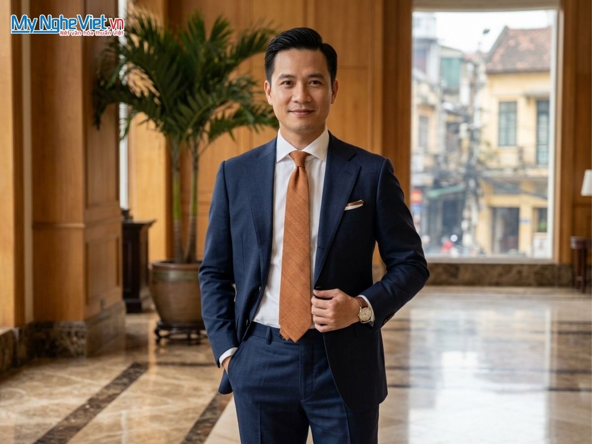 Cà Vạt Lụa Đũi Tơ Tằm Màu Nâu MNV-CRVNC6