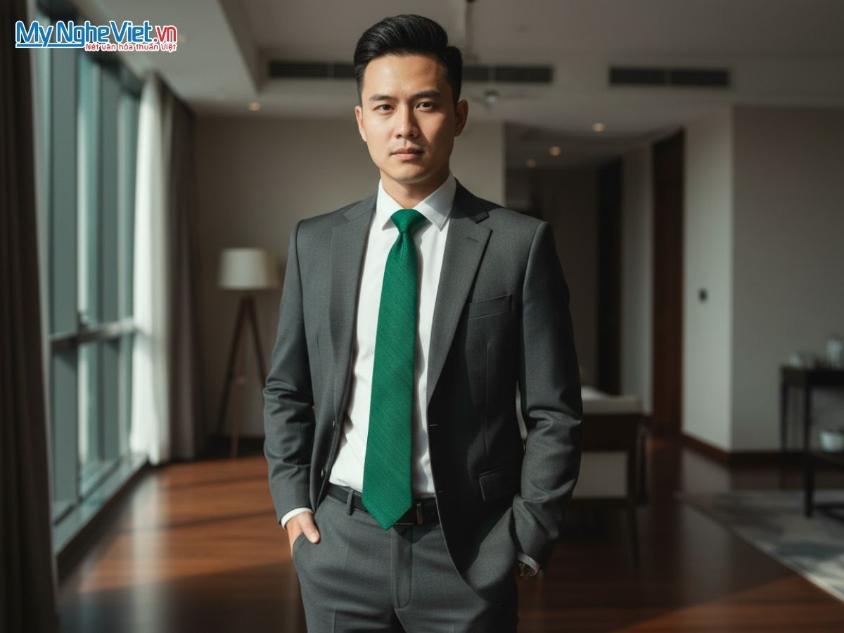 Cà Vạt Lụa Đũi Tơ Tằm Màu Xanh Lá MNV-CRVNC4