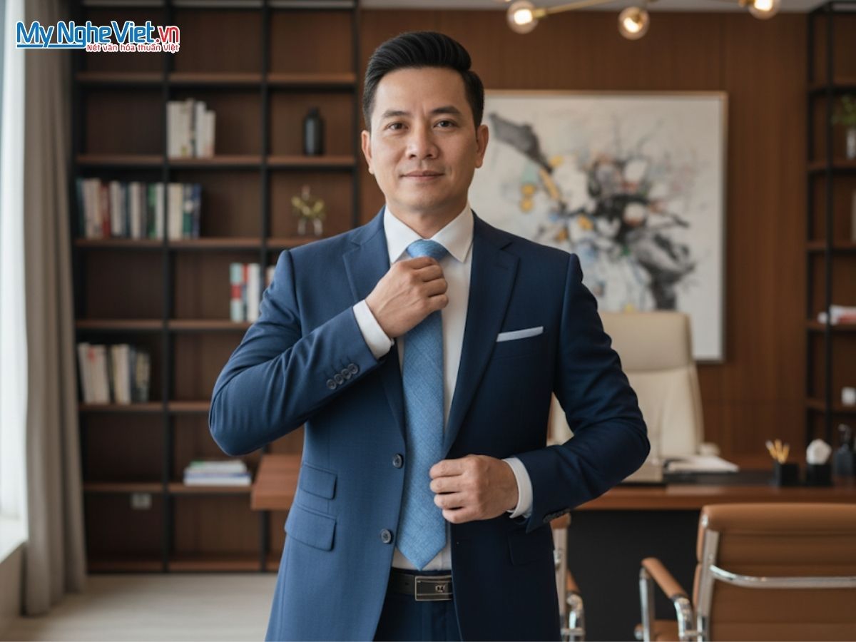 Cà Vạt Lụa Đũi Tơ Tằm Màu Xanh Dương Nhạt MNV-CRVNC1