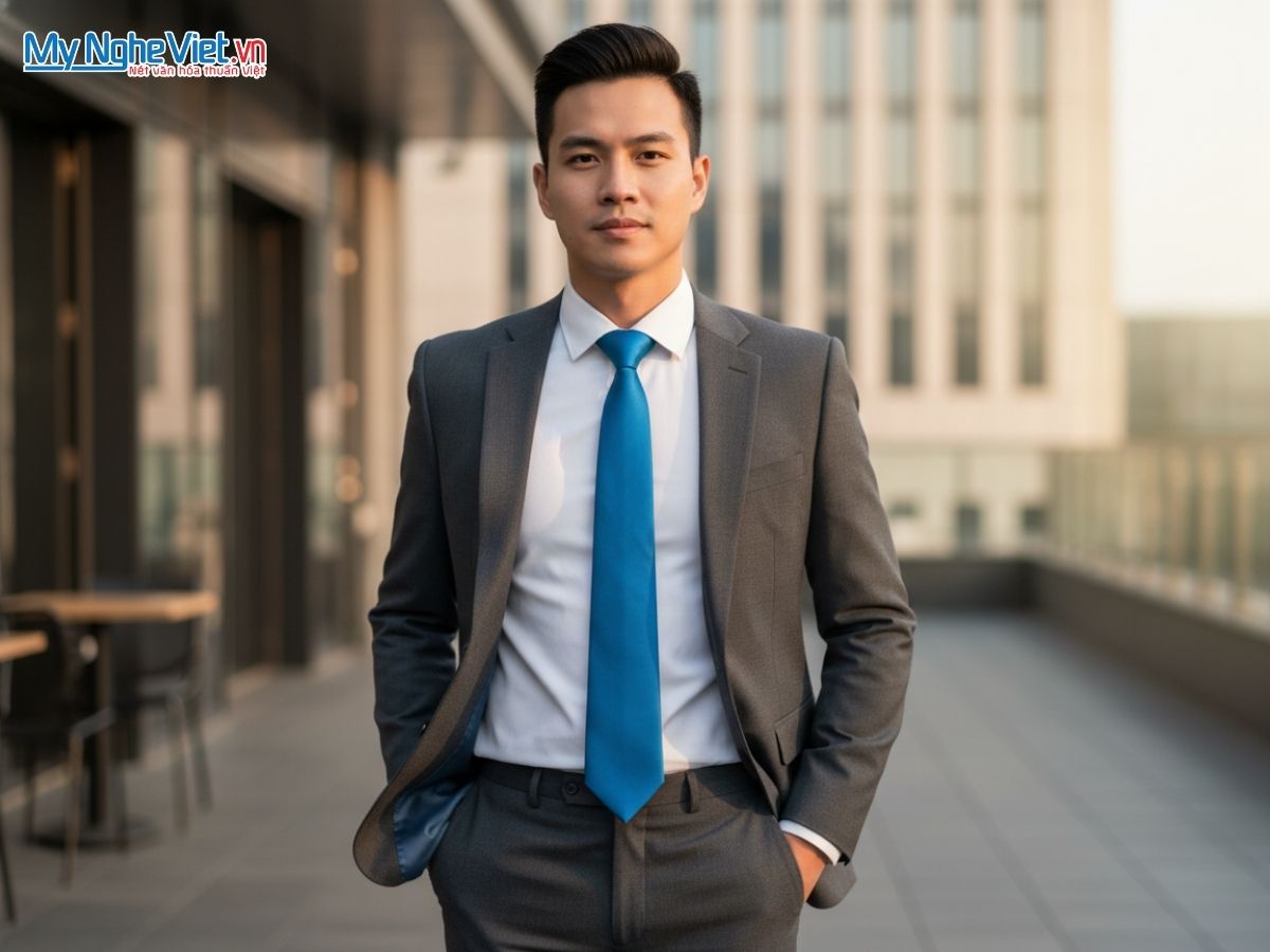 Cà Vạt Lụa Tơ Tằm Màu Xanh Dương MNV-CRV14