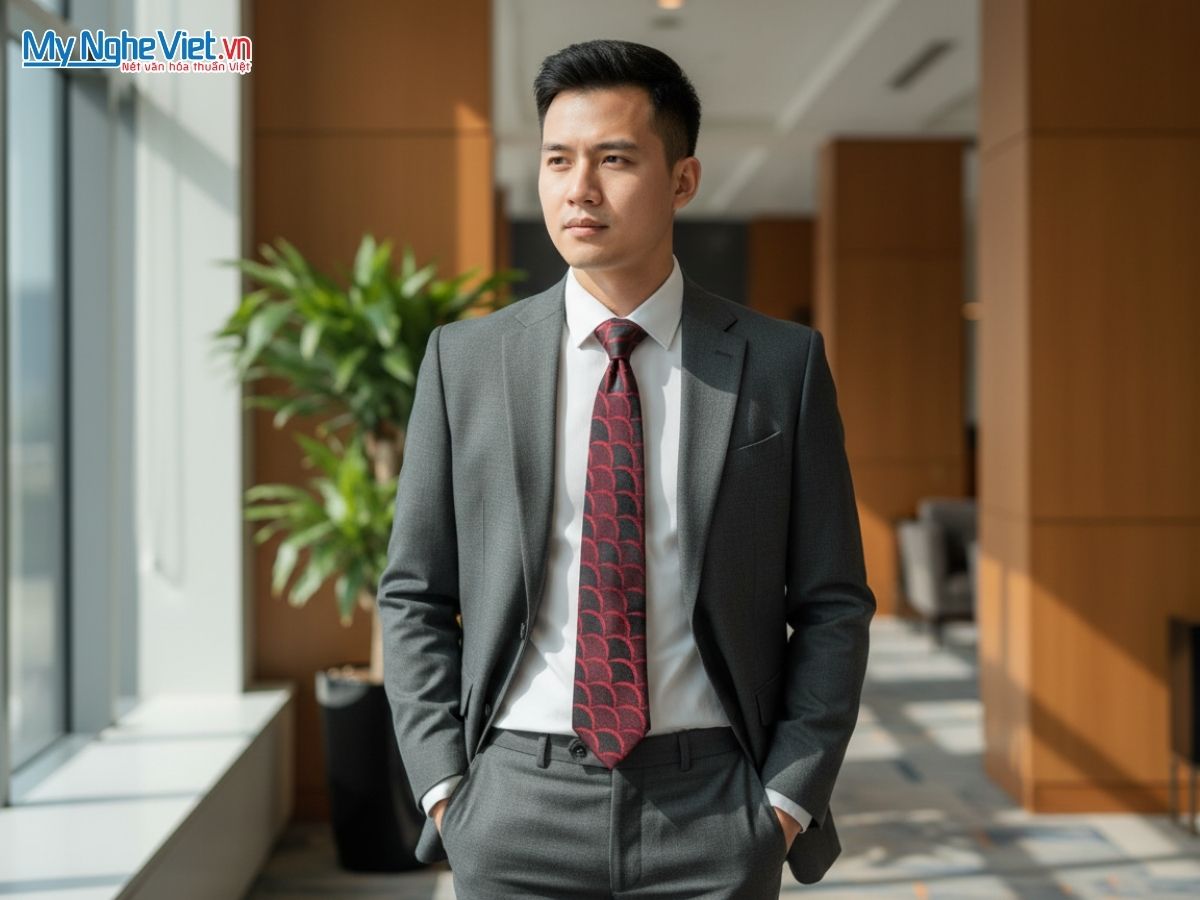 Cà Vạt Lụa Tơ Tằm Họa Tiết Màu Đỏ MNV-CRV72