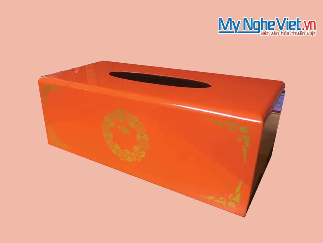 Hộp khăn giấy sơn mài chữ nhật vẽ hoa cam MNV-HKG30/cam