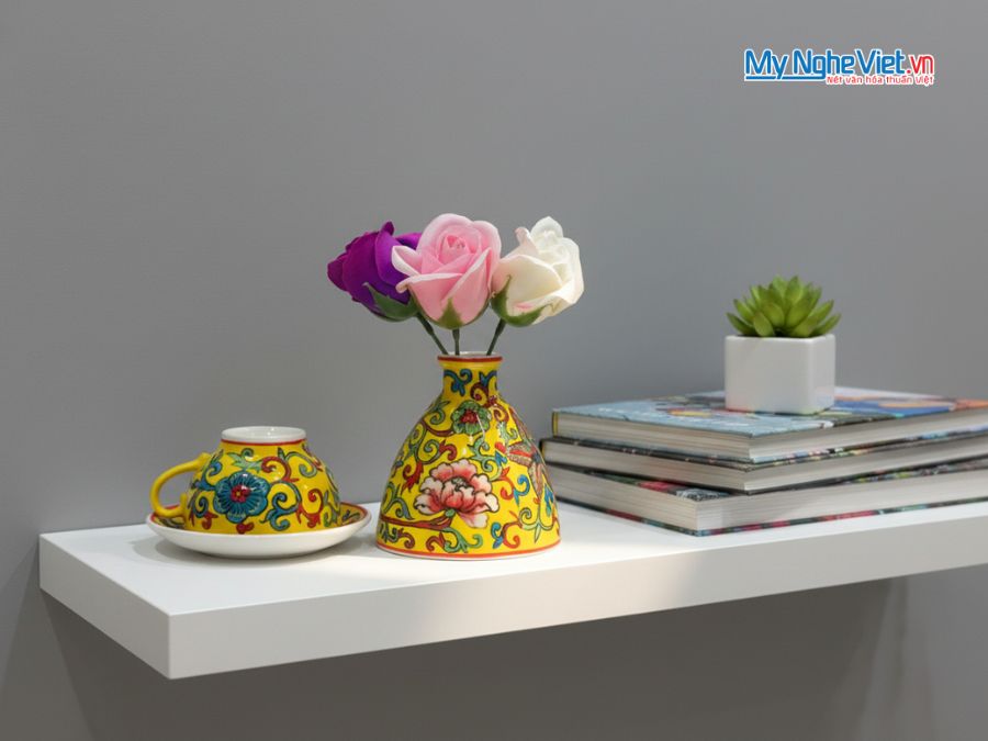 Combo quà tặng lọ hoa mini + bộ ly cappucino vẽ tay + hộp xilot MNV-HBT1223-2/1
