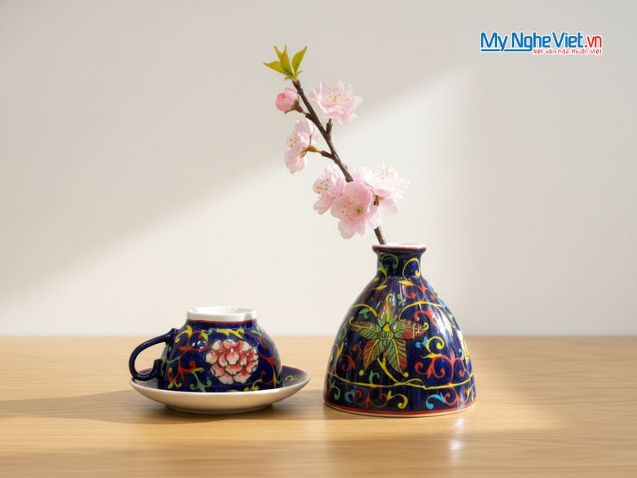 Combo quà tặng lọ hoa mini + bộ ly cappucino vẽ tay + hộp xilot MNV-HBT1223-2/1