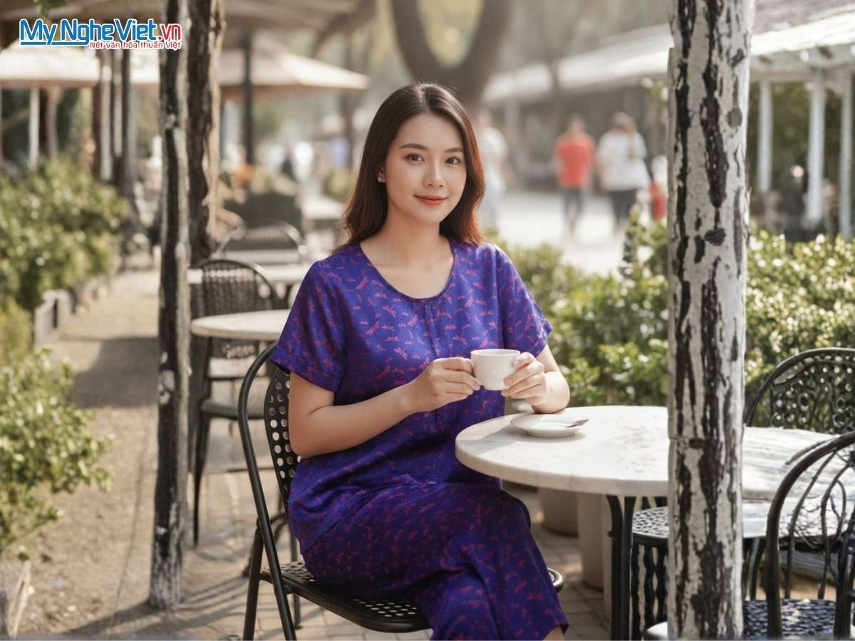 Đồ Bộ Lụa Tơ Tằm Họa Tiết Chuồn Chuồn MNV-LTA20-1