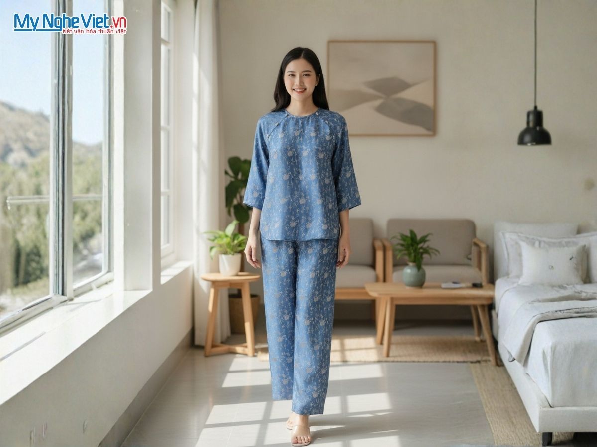 Đồ Bộ Lụa Tơ Tằm Họa Tiết Lựu Trúc ALMS2/4
