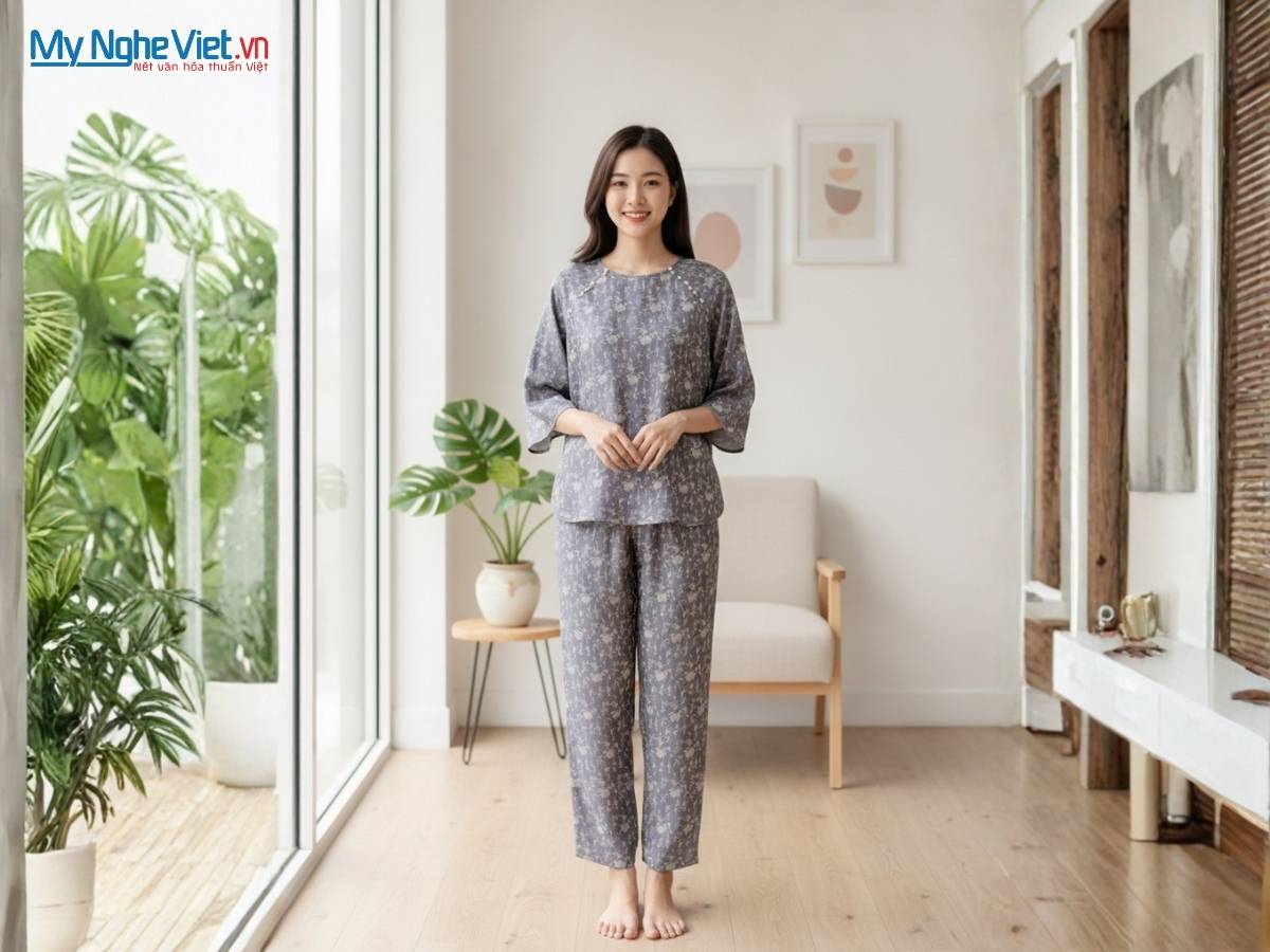 Đồ Bộ Lụa Tơ Tằm Họa Tiết Lựu Trúc ALMS2/3