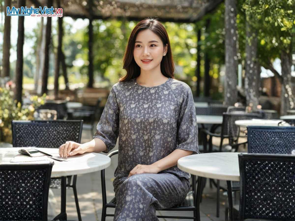 Đồ Bộ Lụa Tơ Tằm Họa Tiết Lựu Trúc ALMS2/3