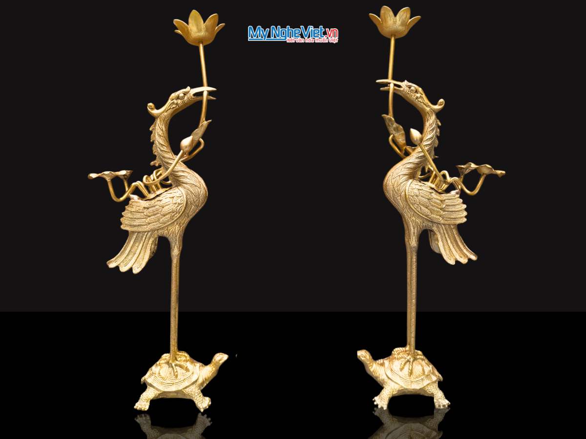 Đôi Hạc Đồng màu vàng đậm H60 MNV-DD17/ H60VD