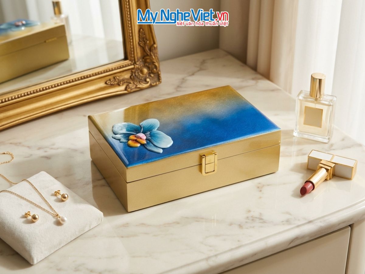 Hộp Trang Sức Sơn Mài Cao Cấp Vẽ Tay Hoa Lan 15x25cm HSMDH1424-07