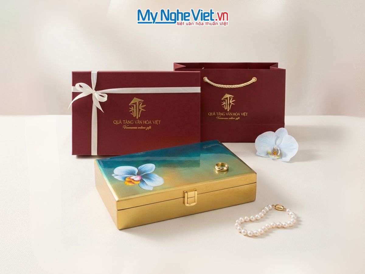 Hộp Trang Sức Sơn Mài Cao Cấp Vẽ Tay Hoa Lan 15x25cm HSMDH1424-07