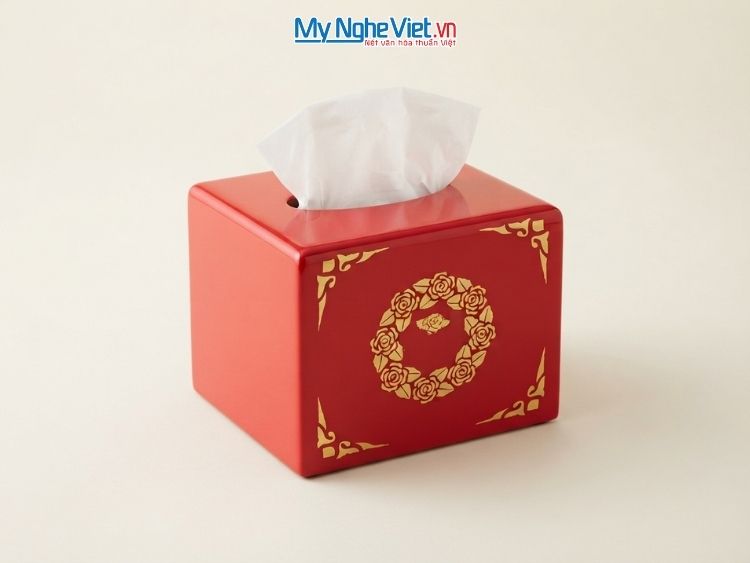Hộp Khăn Giấy Sơn Mài Vẽ Hoa Màu Đỏ Tươi MNV-HKG31/đỏ tươi