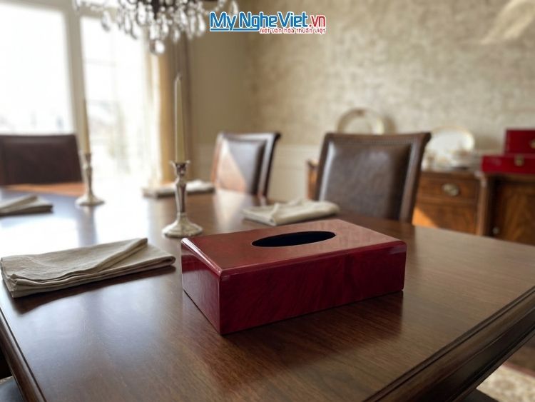 Hộp Khăn Giấy Sơn Mài Trơn Màu Đỏ MNV-HKG10