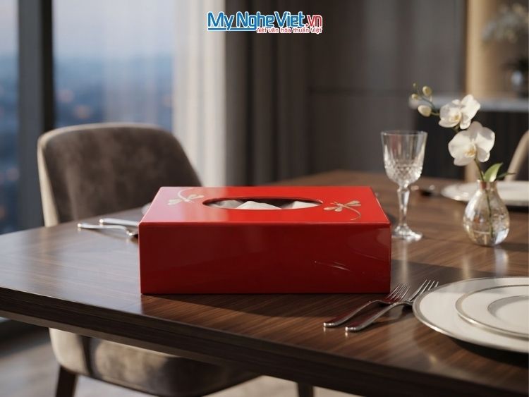 Hộp Khăn Giấy Sơn Mài Cẩn Trứng Chuồn Chuồn Màu Đỏ  MNV-HKG02-1