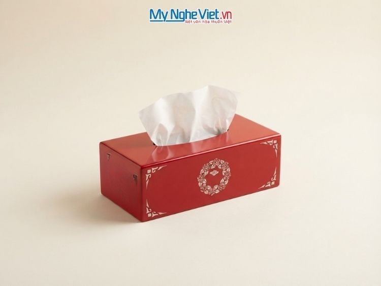 Hộp Khăn Giấy Sơn Mài Vẽ Hoa Màu Đỏ Tươi MNV-HKG30/đỏ tươi