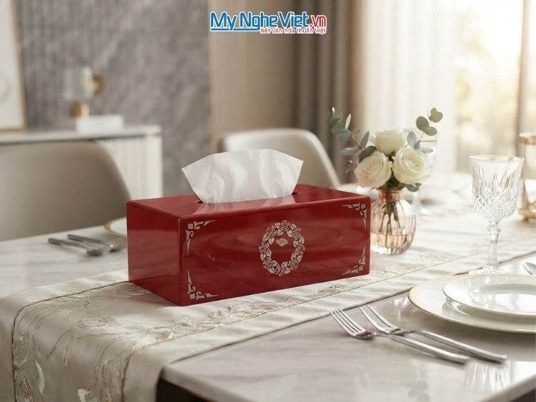 Hộp Khăn Giấy Sơn Mài Vẽ Hoa Màu Đỏ Tươi MNV-HKG30/đỏ tươi