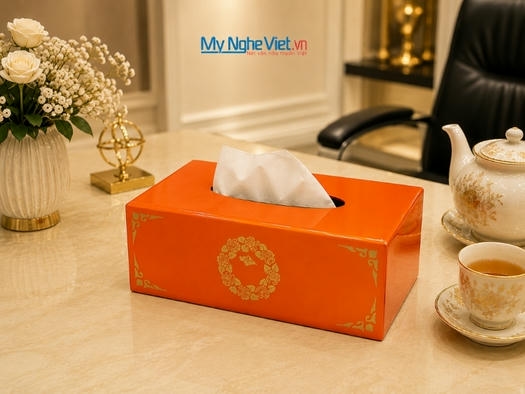 Hộp Khăn Giấy Sơn Mài Chữ Nhật Vẽ Hoa Cam MNV-HKG30