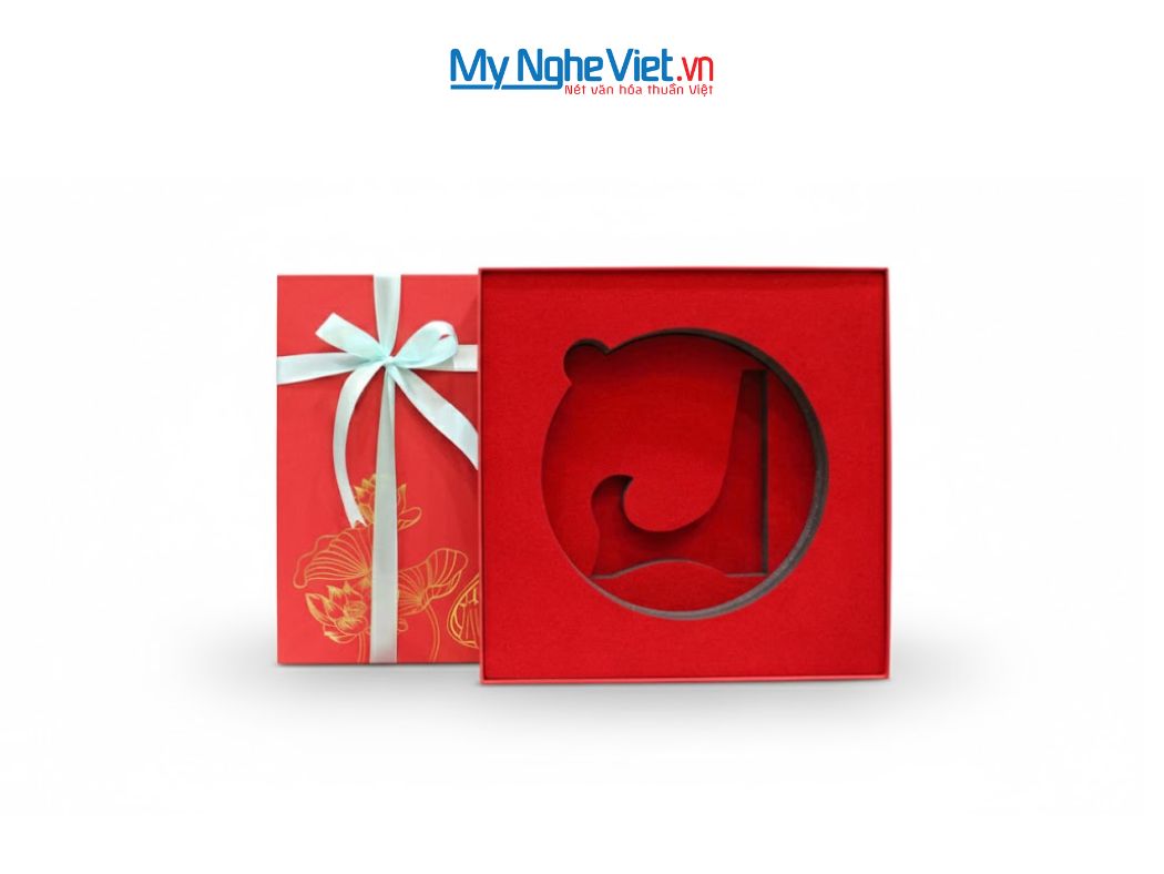 Tranh Đĩa Sơn Mài Hoa Sen Nền Đỏ D25 TD25-TBL17