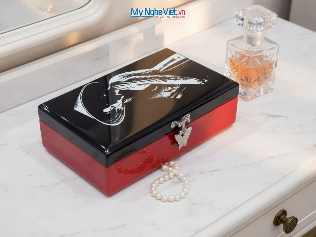 Hộp đựng trang sức sơn mài cô gái HTSHD02 12x20
