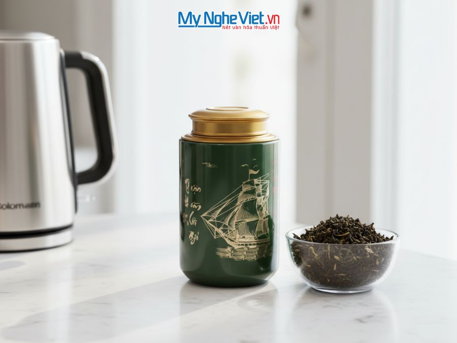 Hũ Đựng Trà Vẽ Thuận Buồm Xuôi Gió Màu Xanh Nhạt MNV-HTML200-10