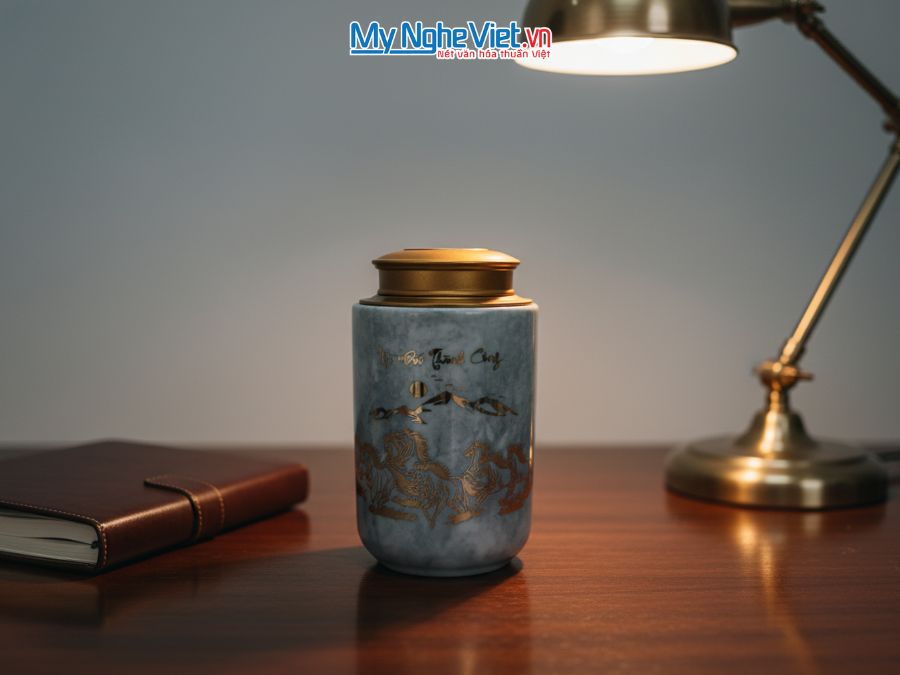 Hũ Đựng Trà Men Vân Đá Vẽ Mã Đáo Thành Công MNV-HTML200-4