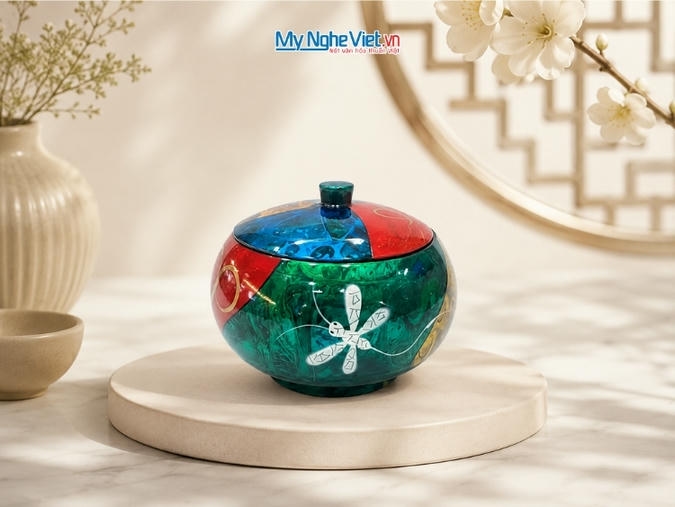 Hũ Mứt Sơn Mài Vẽ Chuồn Chuồn MNV-SMCV16/1