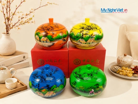 Hũ đào đựng mứt vẽ đồng quê MNV-QT103 (Hàng hợp đồng)