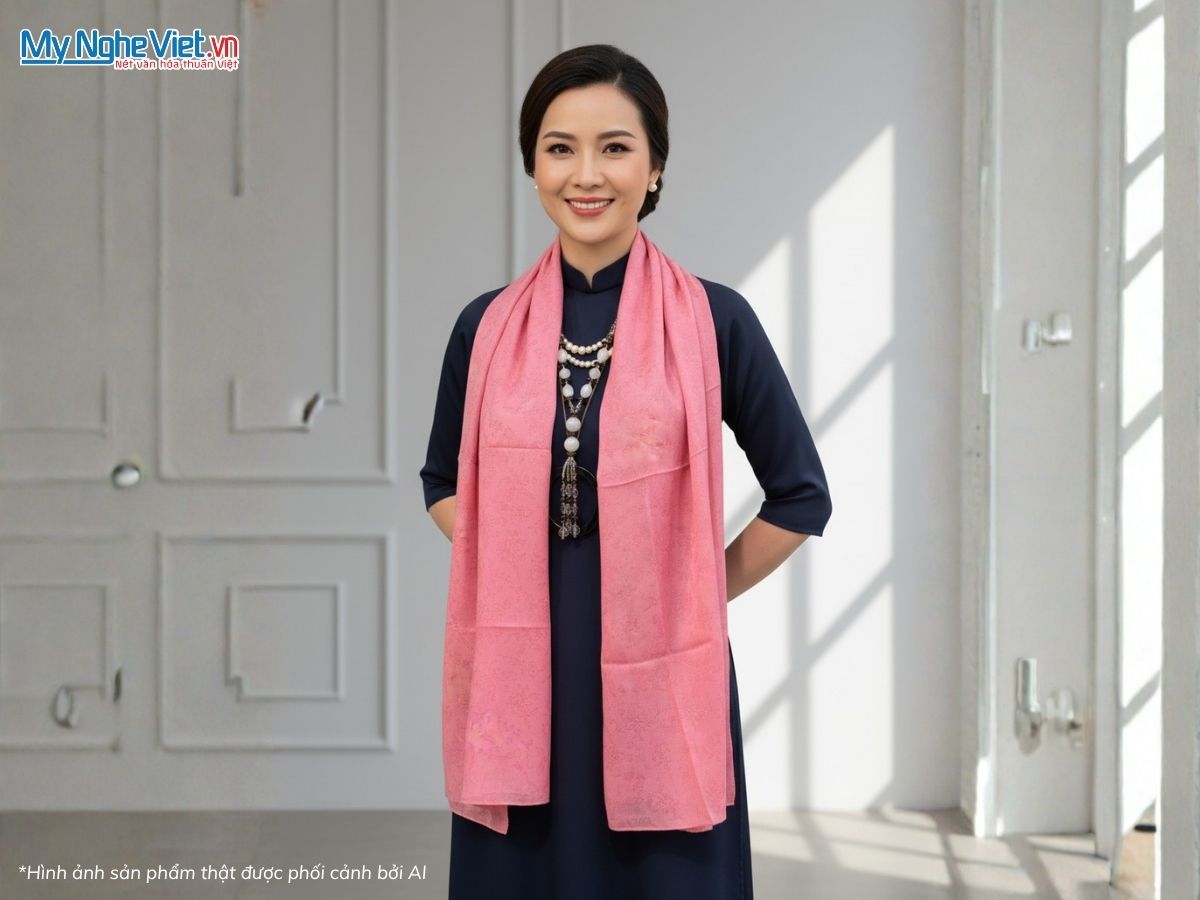 Khăn Lụa Vân Cổ Màu Hồng 80x180cm KLNL89-8