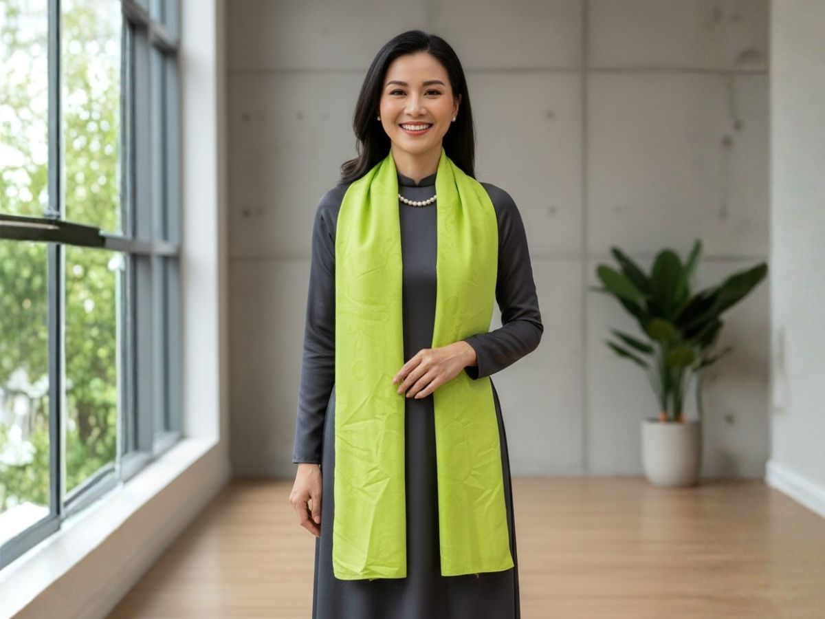 Khăn Lụa Vân Cổ Màu Xanh Non 80x180cm KLNL89-6