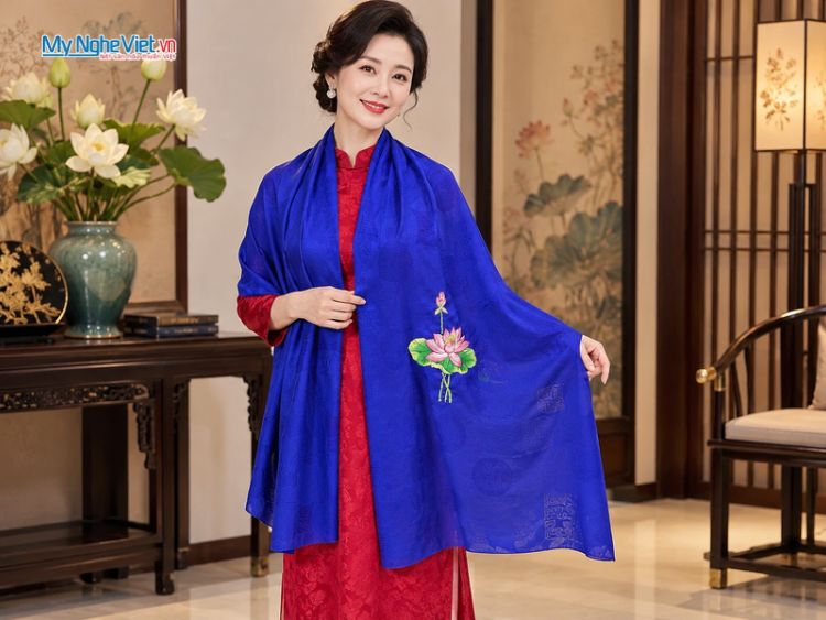 Khăn Lụa Vân Cổ Màu Xanh Coban 80x180cm KLNL89-3T
