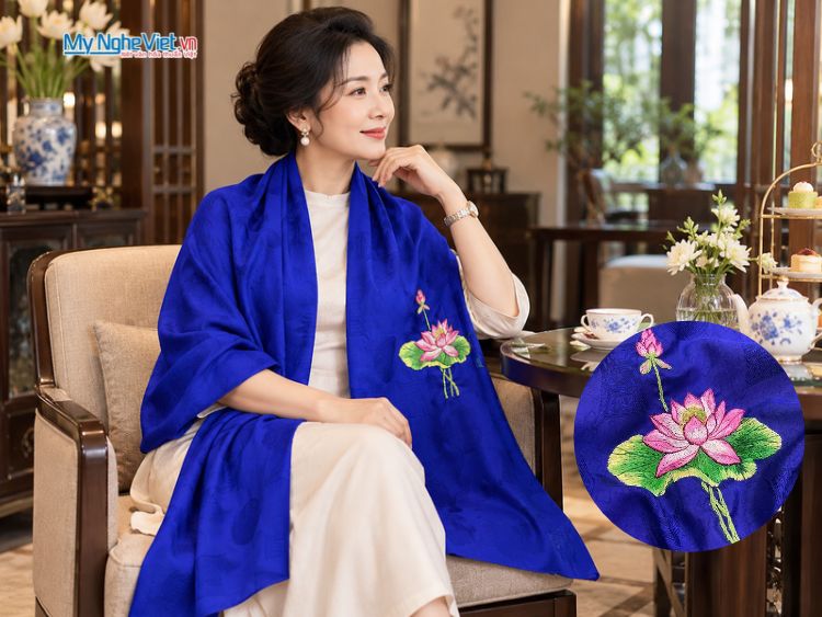Khăn Lụa Vân Cổ Màu Xanh Coban 80x180cm KLNL89-3T