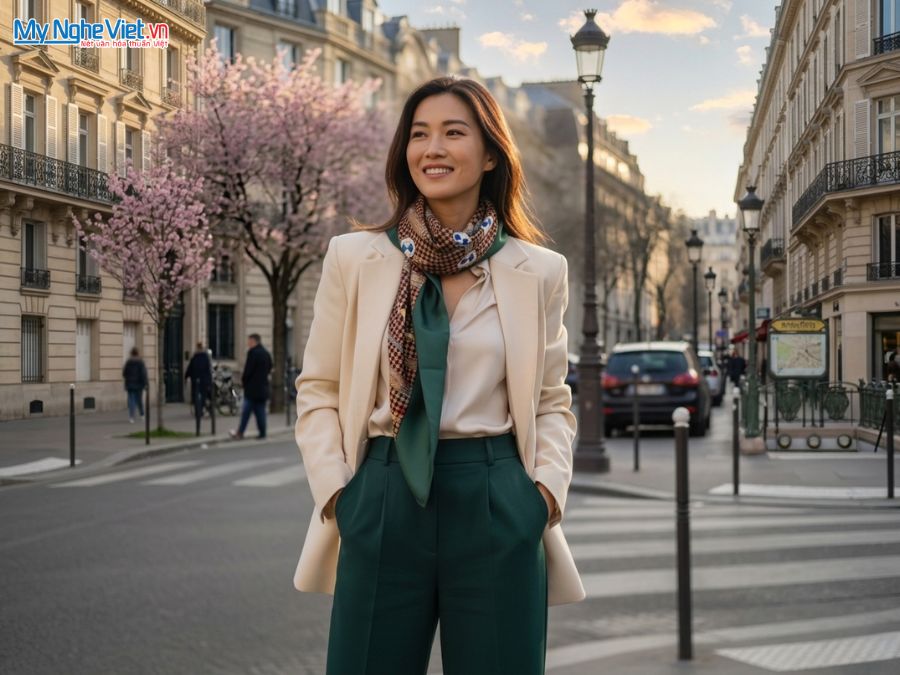 Khăn Lụa Tơ Tằm In Họa Tiết 100% Silk Màu Xanh 110x110cm MNV-KLBL01-4