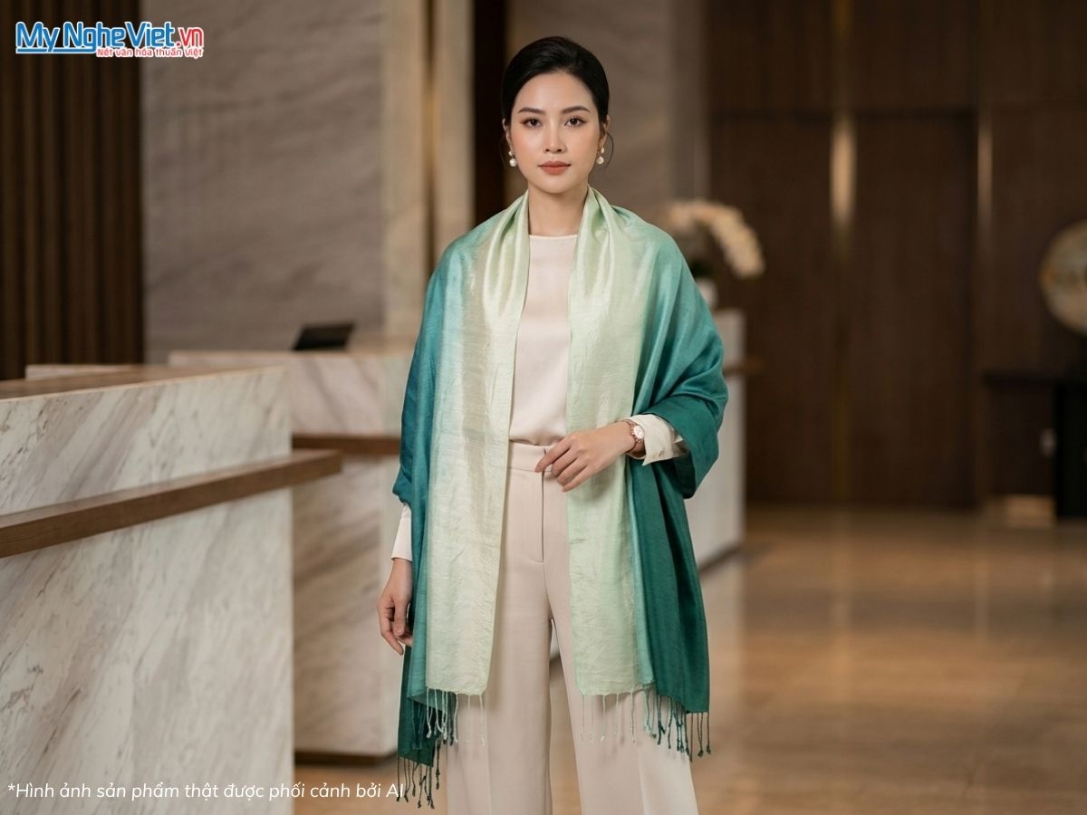 Khăn Lụa Tơ Tằm Loang Màu Xanh 87x180cm MNV-KLNC87180/16