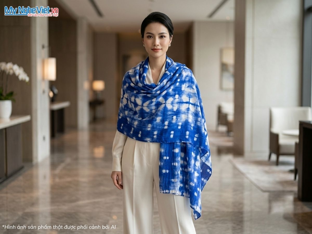 Khăn Lụa Tơ Tằm Loang Màu Xanh 90x190cm KLTA919