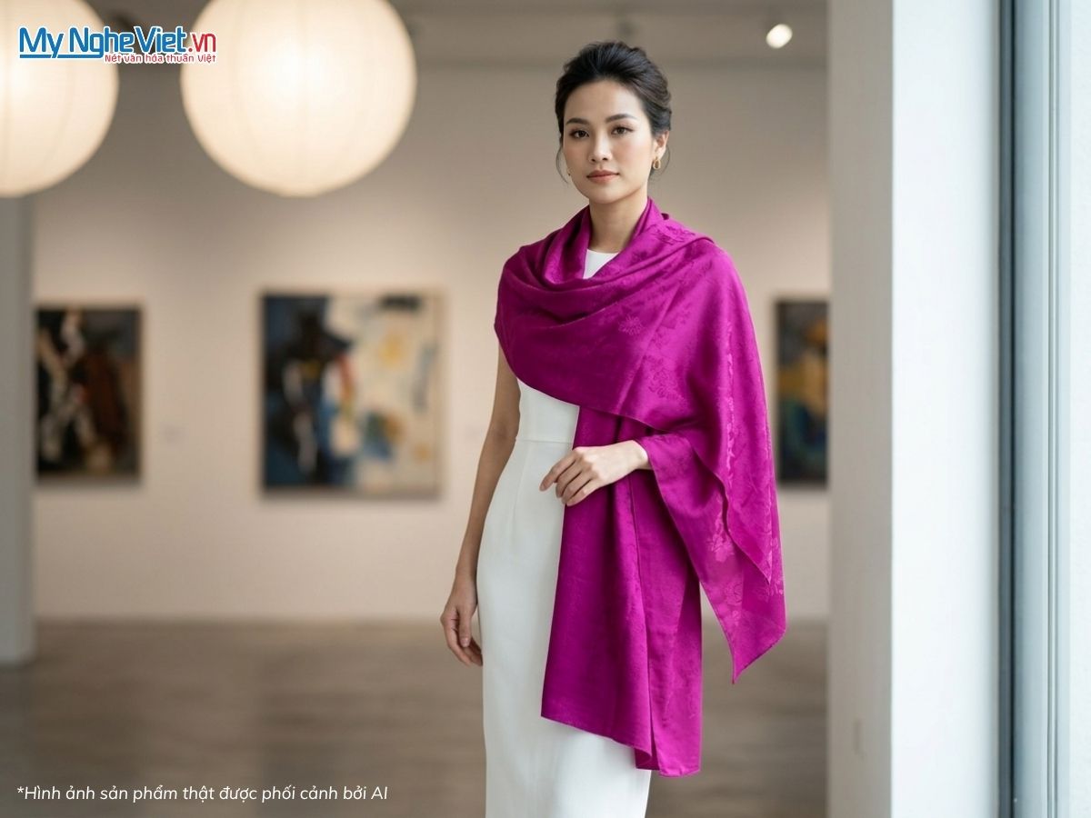 Khăn Lụa Vân Cổ Màu Tím 80x180cm MNV-KLPT82180-1