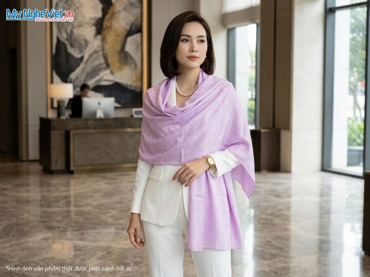 Khăn Lụa Vân Cổ Màu Tím 75x175cm KLNL75175/6