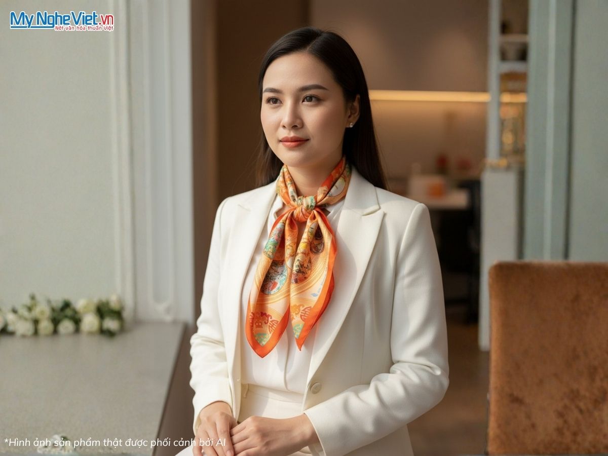 Khăn Lụa Vuông Tơ Tằm Họa Tiết Bản Đồ Việt Nam 60x60cm KLPM66