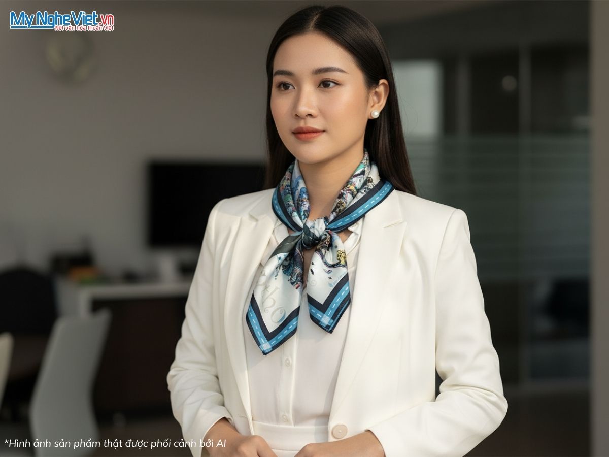 Khăn Lụa Vuông Tơ Tằm Họa Tiết Cần Thơ 60x60cm KLPM66