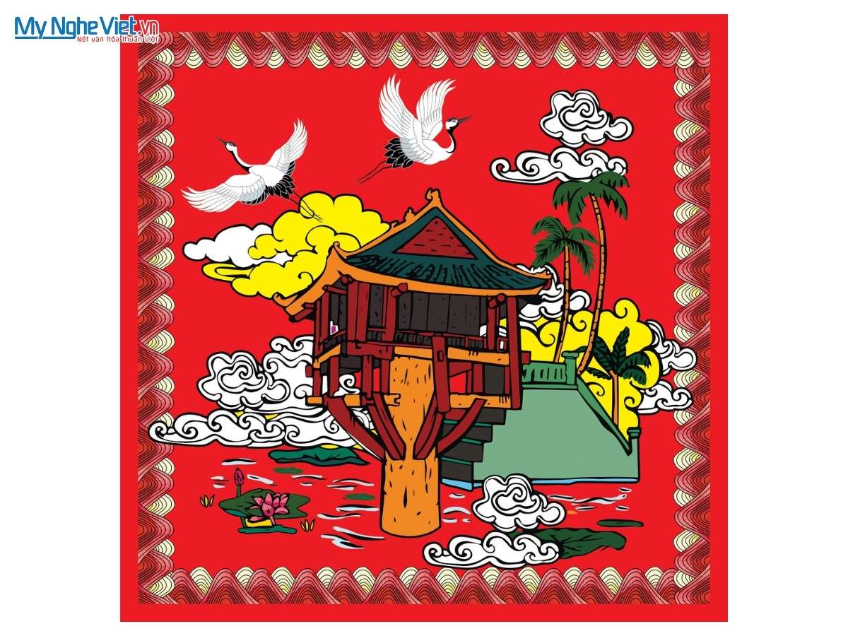 Khăn Lụa Vuông Tơ Tằm Họa Tiết Chùa Một Cột 60x60cm KLPM66